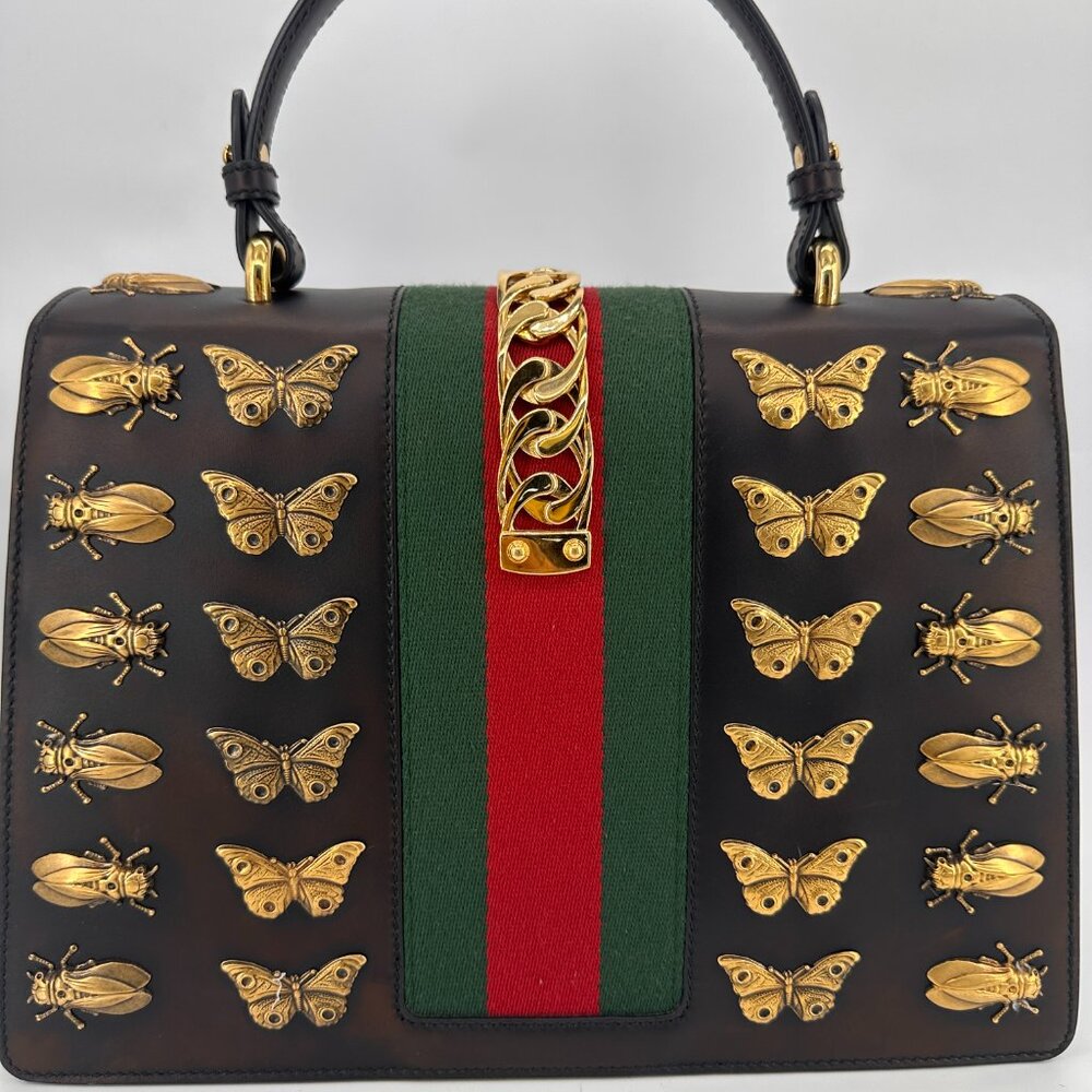 Gucci Calfskin Animal Studs Medium Sylvie Top Handle Bag - Picture 4 of 12